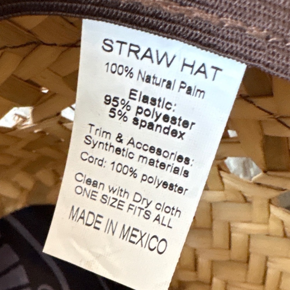 Hecho en Mexico Straw Lifeguard Sun Hat Wide Brim Eagle Logo Tan Black One Size - Picture 5 of 11